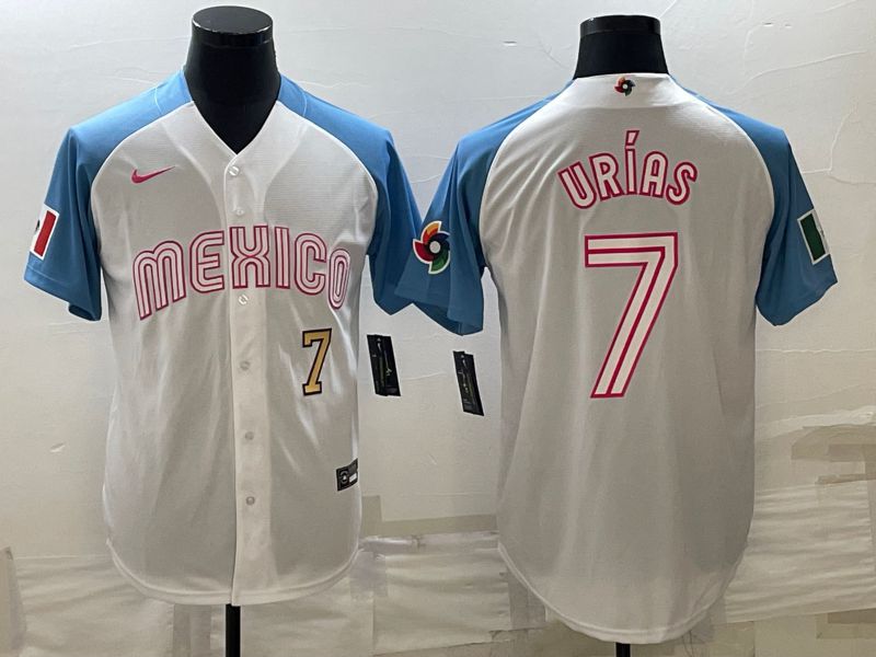 Men 2023 World Cub Mexico #7 Urias White blue Nike MLB Jersey6->more jerseys->MLB Jersey